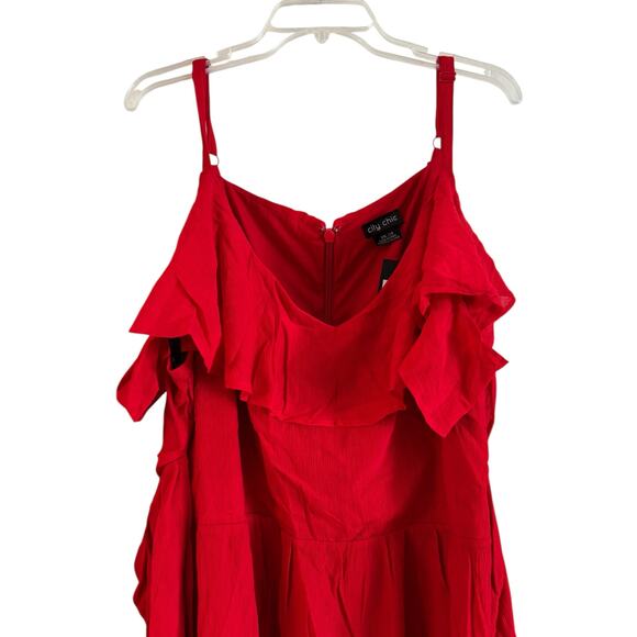 NWT City Chic Romantic Tie-Belt Cold-Shoulder Dress Red Love Size 24 Midi - Picture 2 of 6